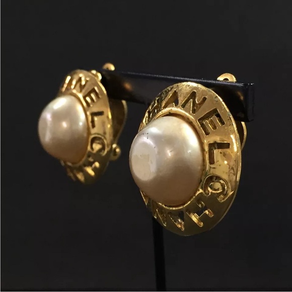 CHANEL Logo Faux Pearl & Gold Tone Earrings - Picture 4 of 8